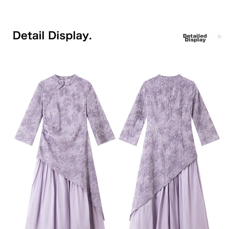 Fansiman New Chinese Style Heavy Embroidery Dress Women Spring Autumn Long Sleeve Improved Qipao Purple L 4