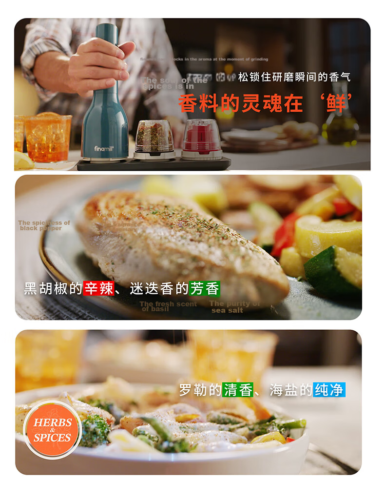 FINAMILL Rechargeable Quick-Card Kitchen Electric Spice Grinder Adjustable Coarseness White with Tray Ginger Yan Edition 5