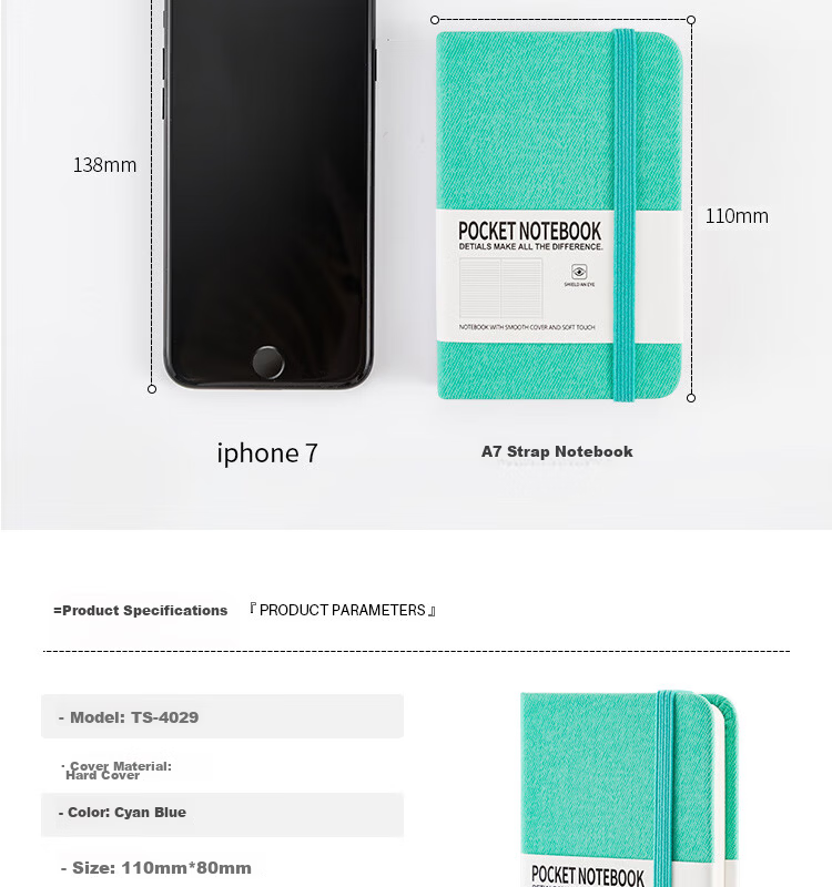 TIANSE A7 Portable Pocket Notebook Daily Planner Creative Strap Small Notebook 100 Pages Diary Vocabulary Journal TS-4029 Blue 3