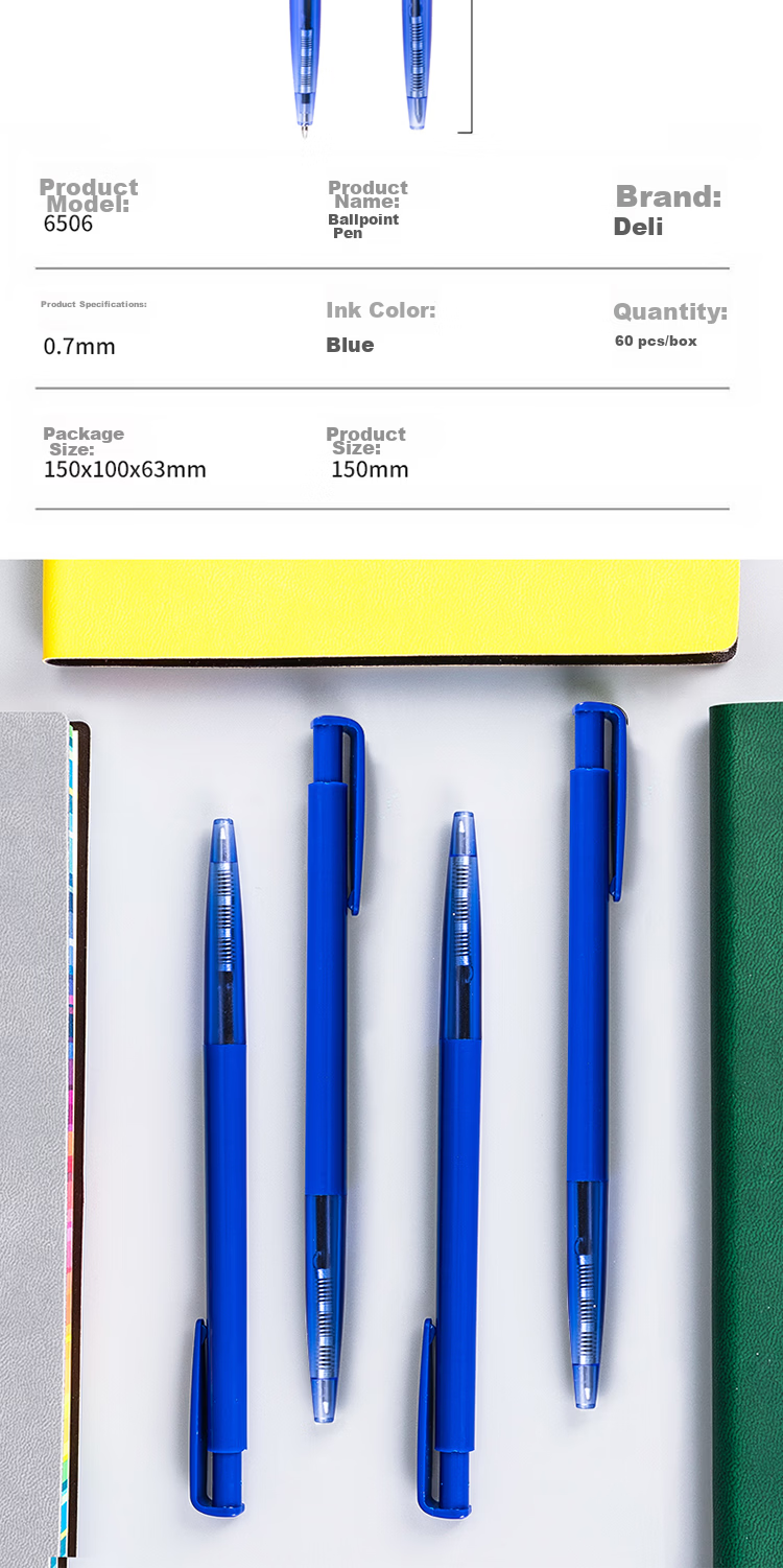 Deli Ballpoint Pen, Medium Oil Pen, 0.7mm Bullet Tip, Retractable Pen, Office Supplies, Blue, 40 Pieces/box, S303 7