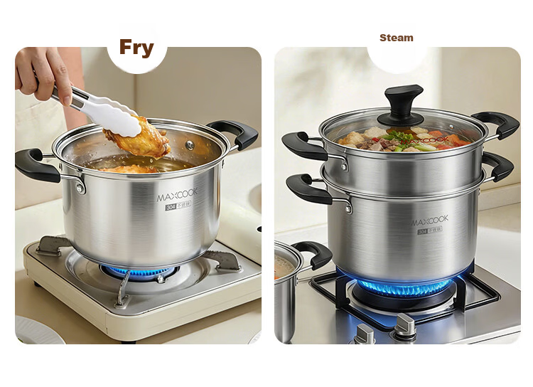 MAXCOOK Soup Pot Steamer, 304 Stainless Steel Double-Layer Soup Pot, Steamer Insert, Steaming Rack, Stew Pot, 22cm MCT1243 7