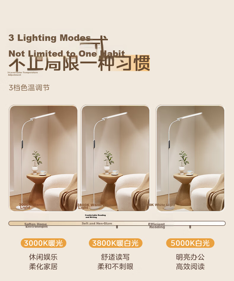 Midea Full-Spectrum Eye Protection Study Desk Lamp Floor Lamp Small Path Light Children's Reading Student Home Reading Lamp Vertical 7