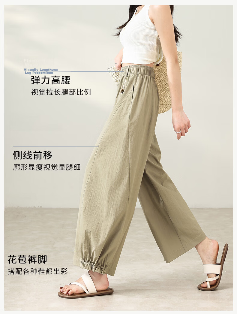 Langsha Flower Bud Wide-Leg Pants for Women 2026 New Summer Thin High-Waist Loose Lantern Pants Commuter Casual Balloon Trousers 7