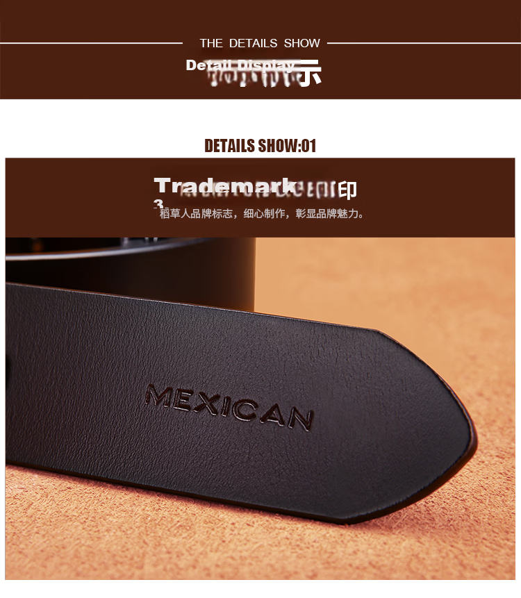 MEXICAN Men's Genuine Leather Pin Buckle Business Casual Trendy Belt Birthday Gift for Men and Dad 21
