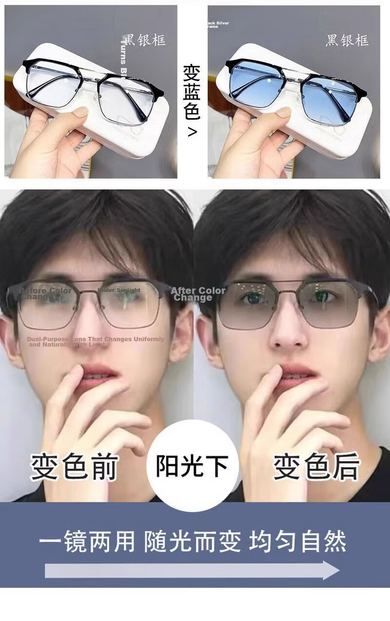 LESCA LUNETIER Stylish Photochromic Prescription Glasses Men Semi-Rimless Black Silver Gray 300 3