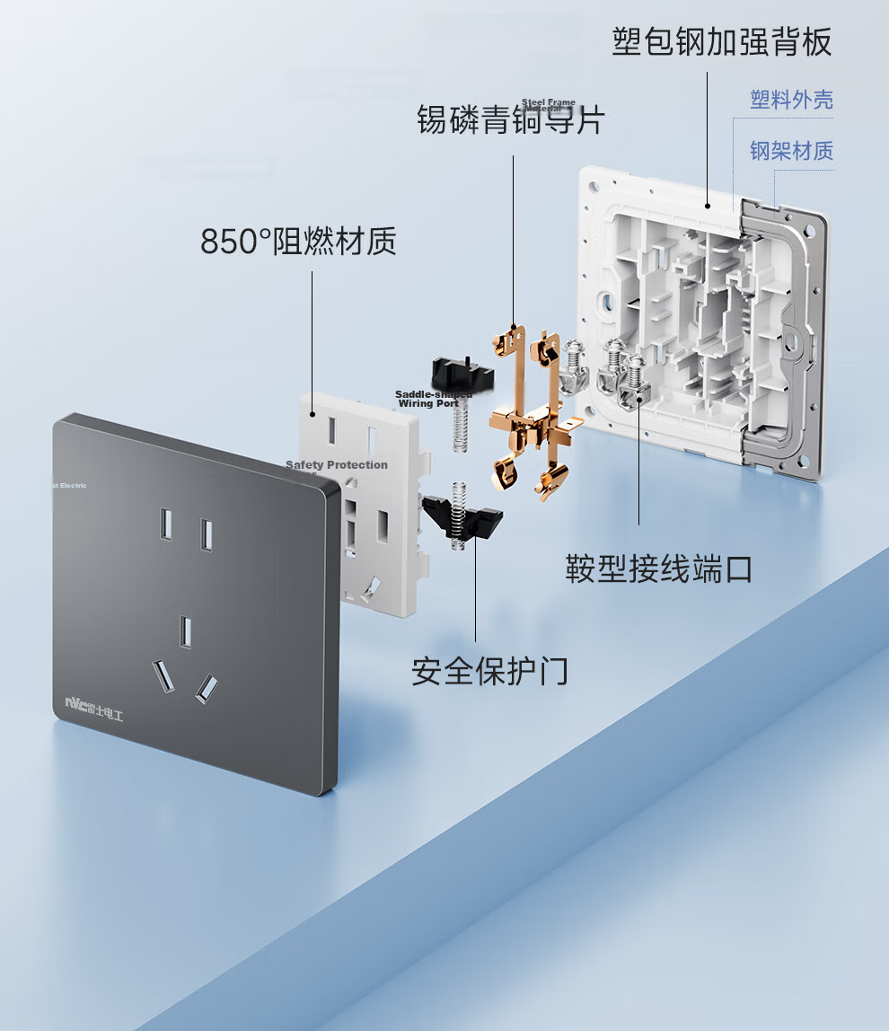 NVCleishidiangong Switch Socket, Three-Way Double Control Switch, 86-Type Ultra-Thin Panel Switch, N29 Misty Gray 29