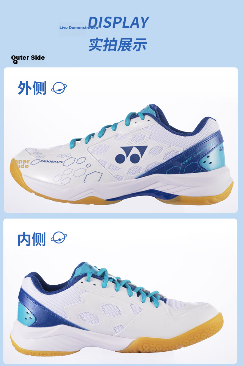YONEX Badminton Shoes, Entry-Level Training Shock-Absorbing Power Cushion for Men And Women, SHB101CR, White/gold, Size 40.5 8