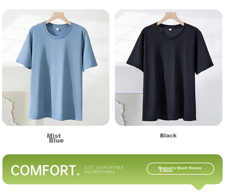 Yiershuang 100% Cotton Women's Short Sleeve T-Shirt Spring Summer Solid Color Round Neck Loose Comfortable Basic Top 11
