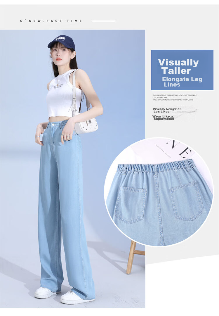 Jeanswest Women's Summer Lightweight Draped Lyocell Tencel Ice Silk Straight Wide-Leg Jeans Deep Vintage 2XL 13