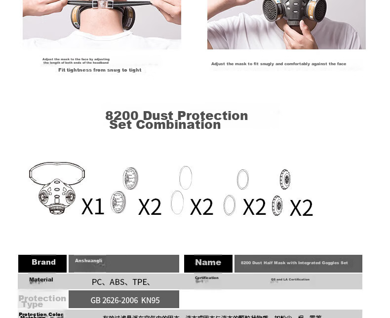 Anshuangli Heavy-Duty Dust Mask KN95 Industrial Dust Particle Respirator Grinding Welding Protective Gas Mask 308 Mask + Anti-Fog Goggles + 20 Dust Filter Pads 20