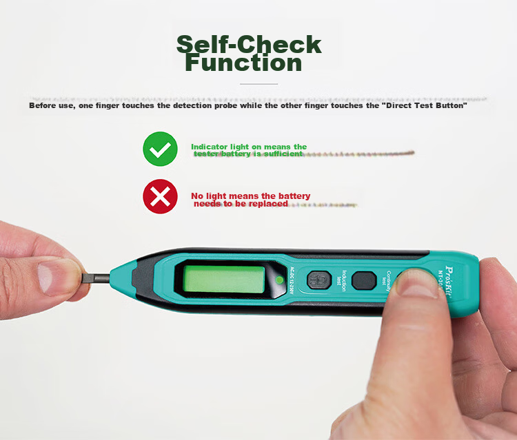 Pro'sKit NT-305N Digital Contact Voltage Tester Pen Live Neutral Wire Detector 7