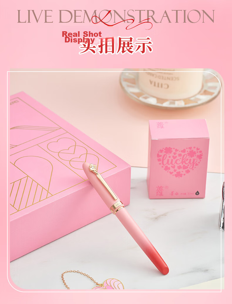 HERO Fountain Pen Gift Box High-End Graduation Gift for Women Signature Pen 5069 Ink Set Business Gift Birthday Present for Girlfriend Pink Red 14