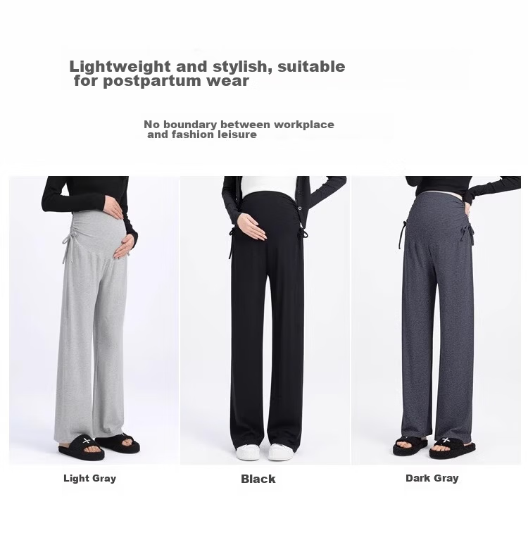 JOYNCLEON Maternity Summer Cotton Wide-Leg Pants Black M Jyk200502 5