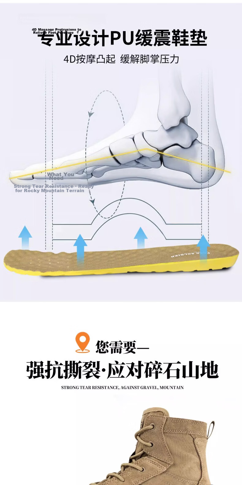 Free Soldier Mid-Top Hiking Boots for Men And Women, Outdoor Trekking Shoes, Non-Slip Wear-Resistant Desert Sandproof Breathable Training Boots, Sand Color, Size 44 11