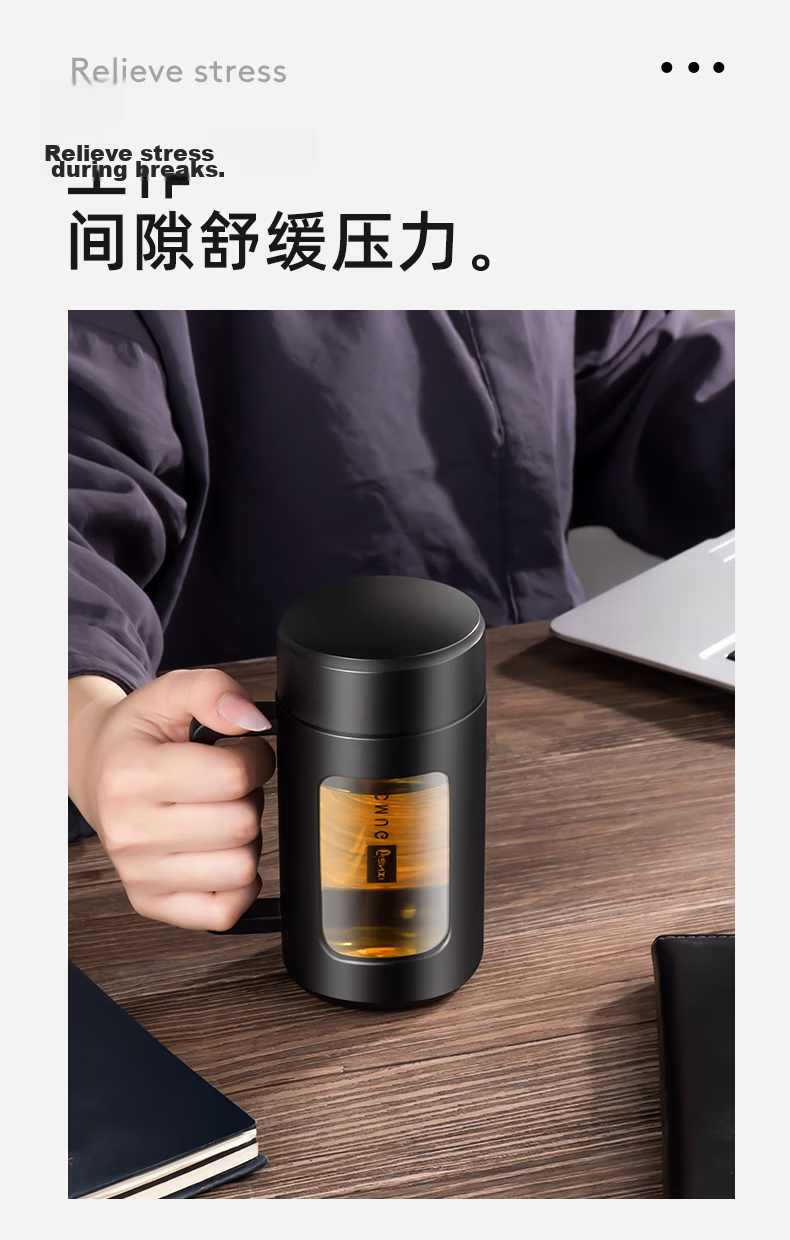Jieanxi Glass Cup, Double-Layer High Borosilicate, Summer with Handle, Heat-Resistant Tea Infuser Cup, Water Mug, Gift 11