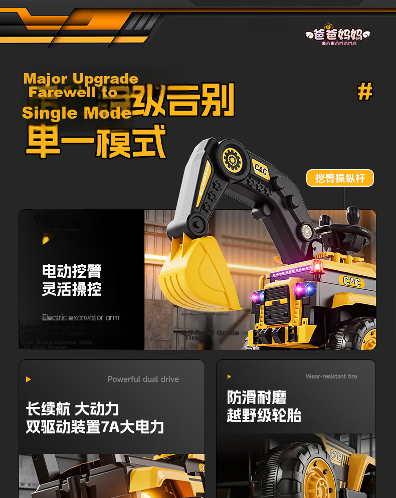 Kids Excavator Toy Car for Boys and Girls, Ride-On Remote Control Electric Digging Construction Vehicle 5