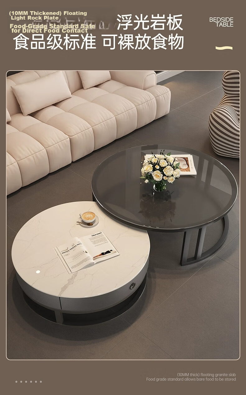 Millennium Huafu Luxury Living Room Coffee Table 2026 New Rock Slab Coffee Table Small Apartment Home Gray 60 White 80 Black 8