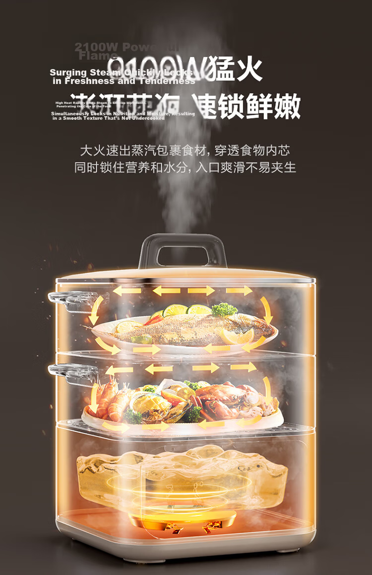 SUPOR Electric Steamer Pot, Multi-Functional Electric Cooker for Home Use, Breakfast Steaming Pot for Corn And Buns, Electric Hot Pot, 13L Large Capacity Stainless Steel Steamer ZN26YK885 6