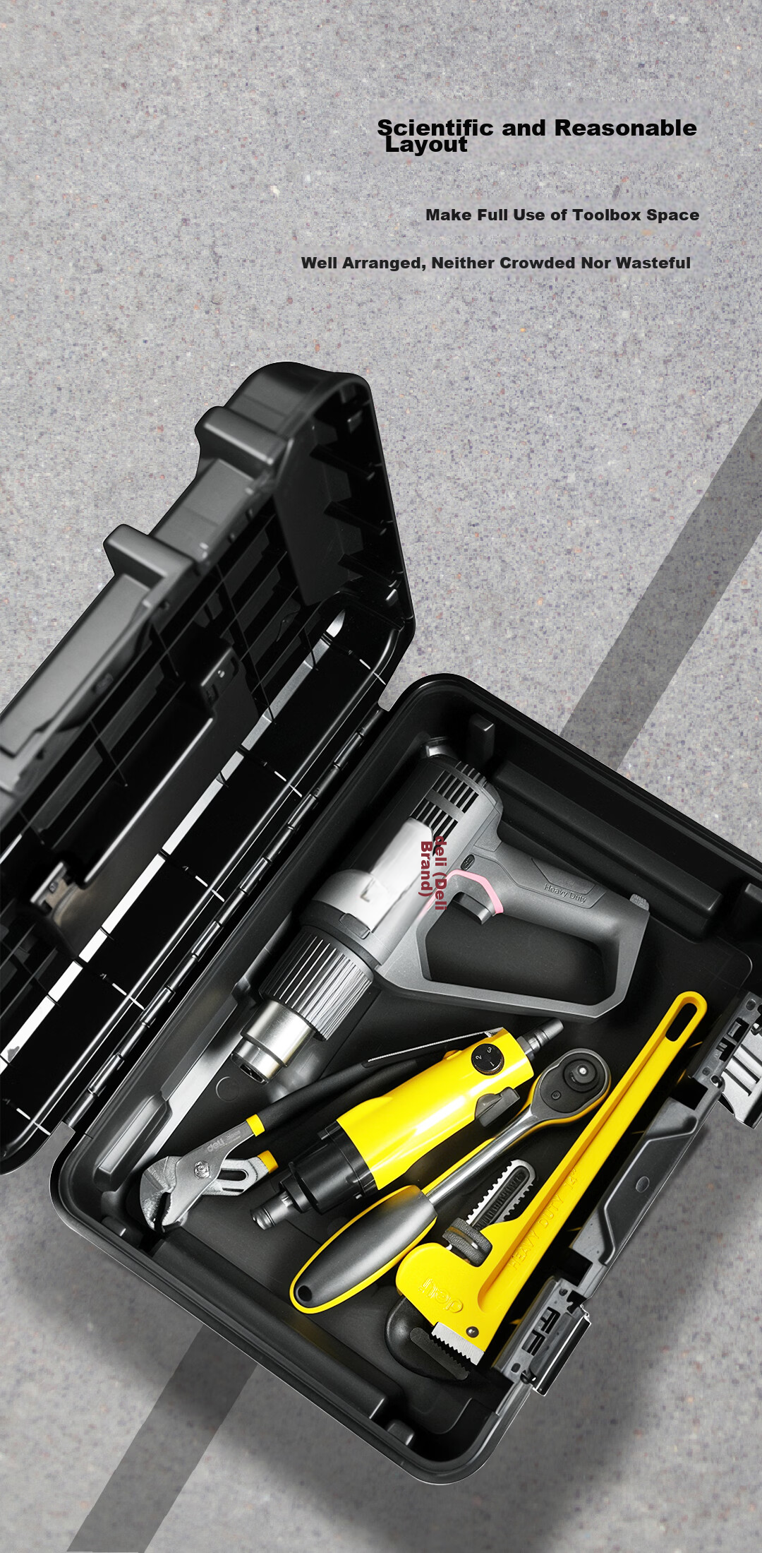 Deli Wide-Body Combination Toolbox Home Car Industrial Heavy-Duty Large Capacity Multifunctional Storage Box 22-inch 3