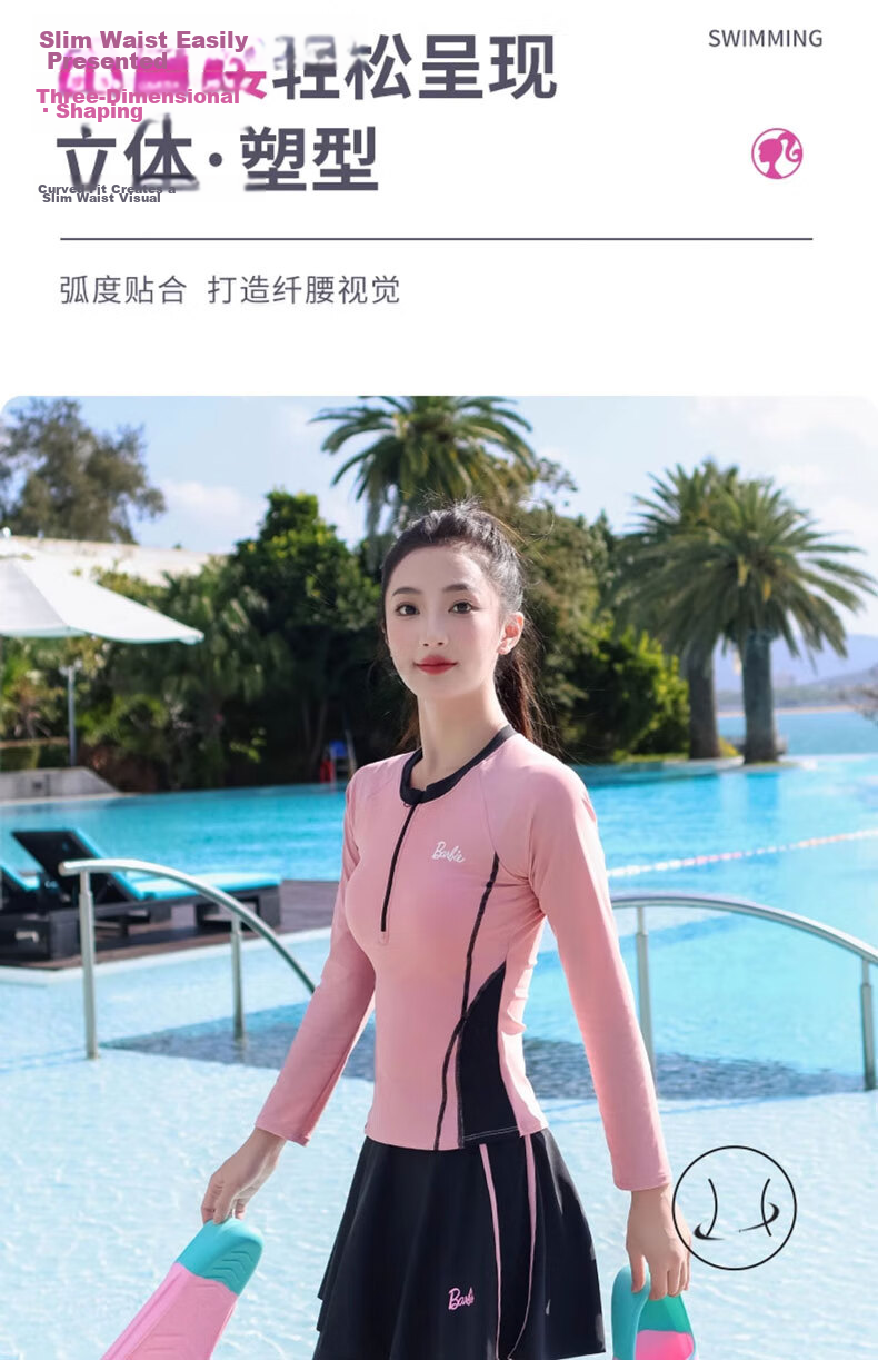 Barbie Two-Piece Swimsuit Set for Women: Conservative Tummy Control Slimming Long Sleeve Top And Long Pants Sports Swimwear for Hot Springs Beach Vacatio 5