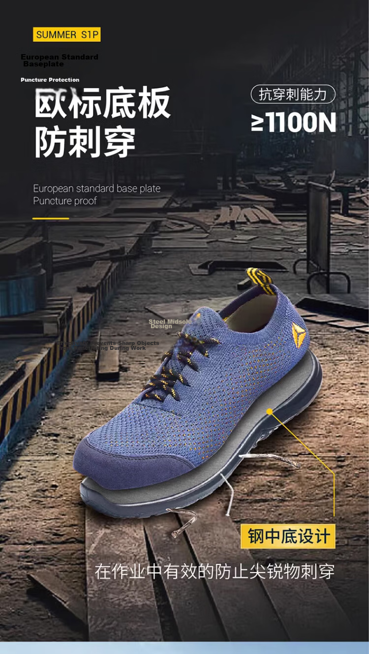 Delta 301236 Safety Shoes Anti-Static Puncture-Resistant Anti-Smash Slip-Resistant Breathable Blue Yellow Size 37 5