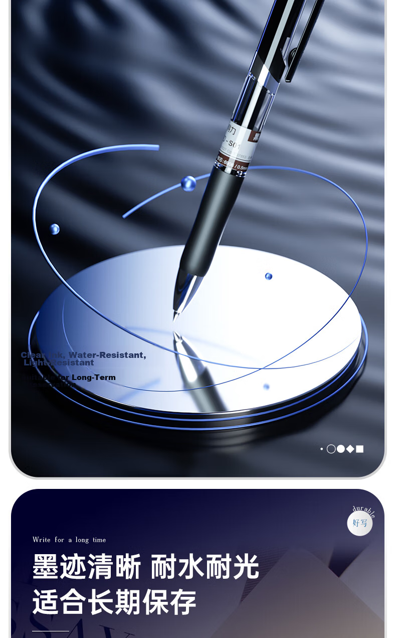 Deli S01 Gel Pen, 0.5mm Bullet Tip, Classic Office Retractable Pen, Ink Blue, 12 Pens/box, for College Entrance Exam 10