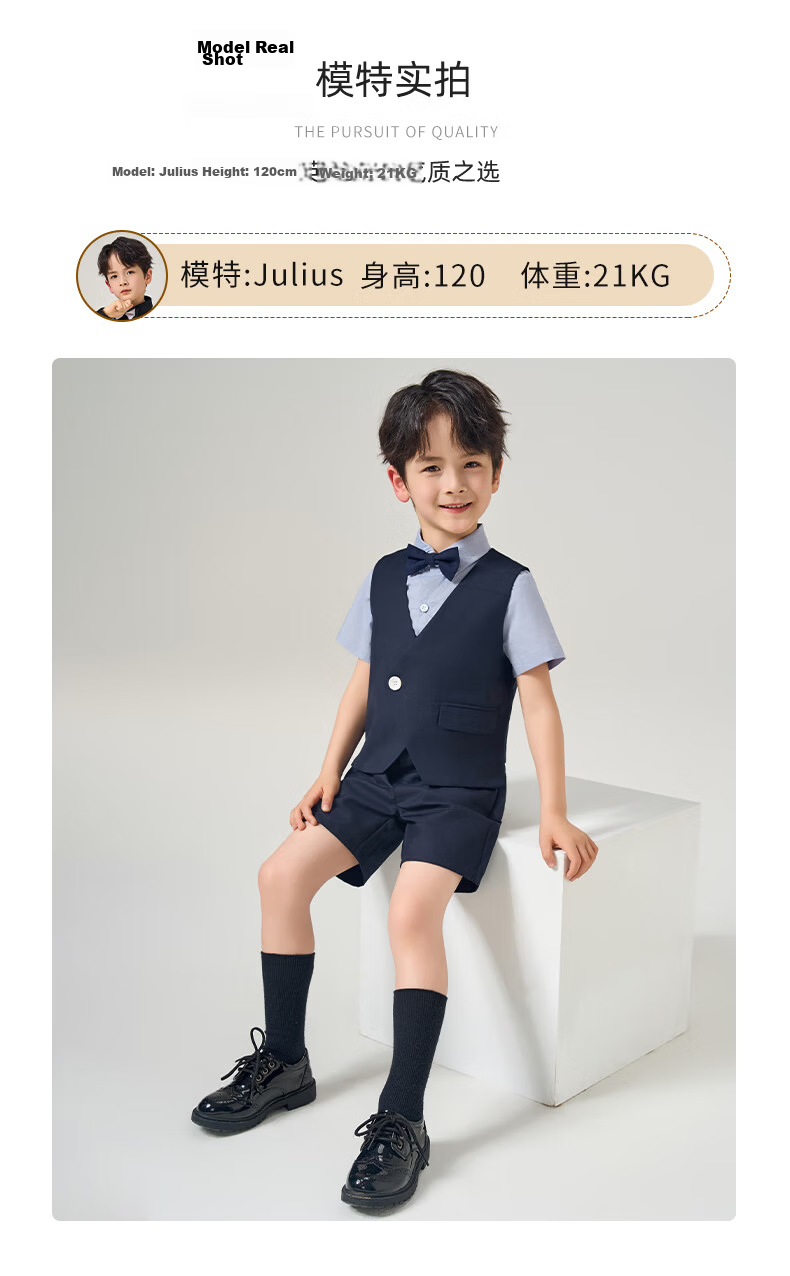 ROMON Children's Formal Suit Boys Graduation Set Birthday Suit Holiday Performance Navy Blue 170 18