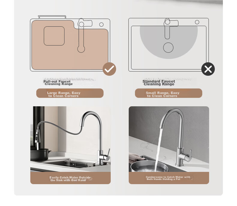 ARROW Kitchen Faucet Hot and Cold Three-Function Pull-Out 360° Rotatable 304 Stainless Steel Kitchen Tap AE45300P 10