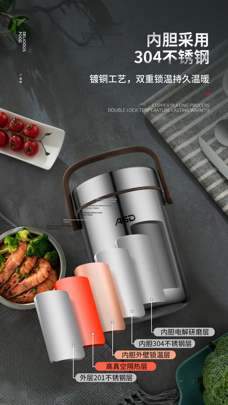 Aisda Thermal Lunch Box 304 Stainless Steel Vacuum Insulated Pot 2L Portable Insulated Bento Box RWS20T3WG-T 8