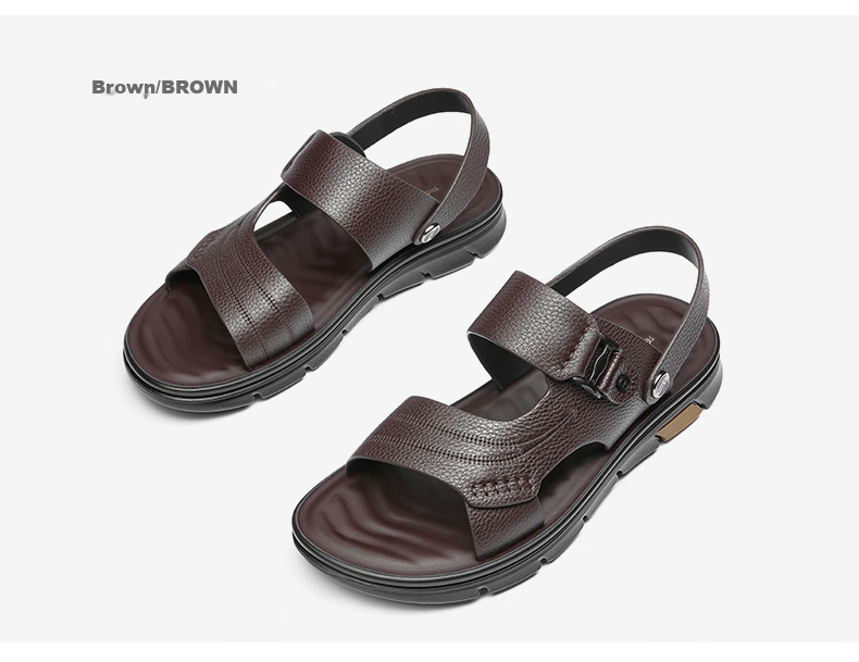 RED DRAGONFLY Men's Sandals, Lightweight Slippers, Summer Cowhide Beach Shoes, Open-Toe Breathable Two-Way Wear WTT22118J Black Size 43 19