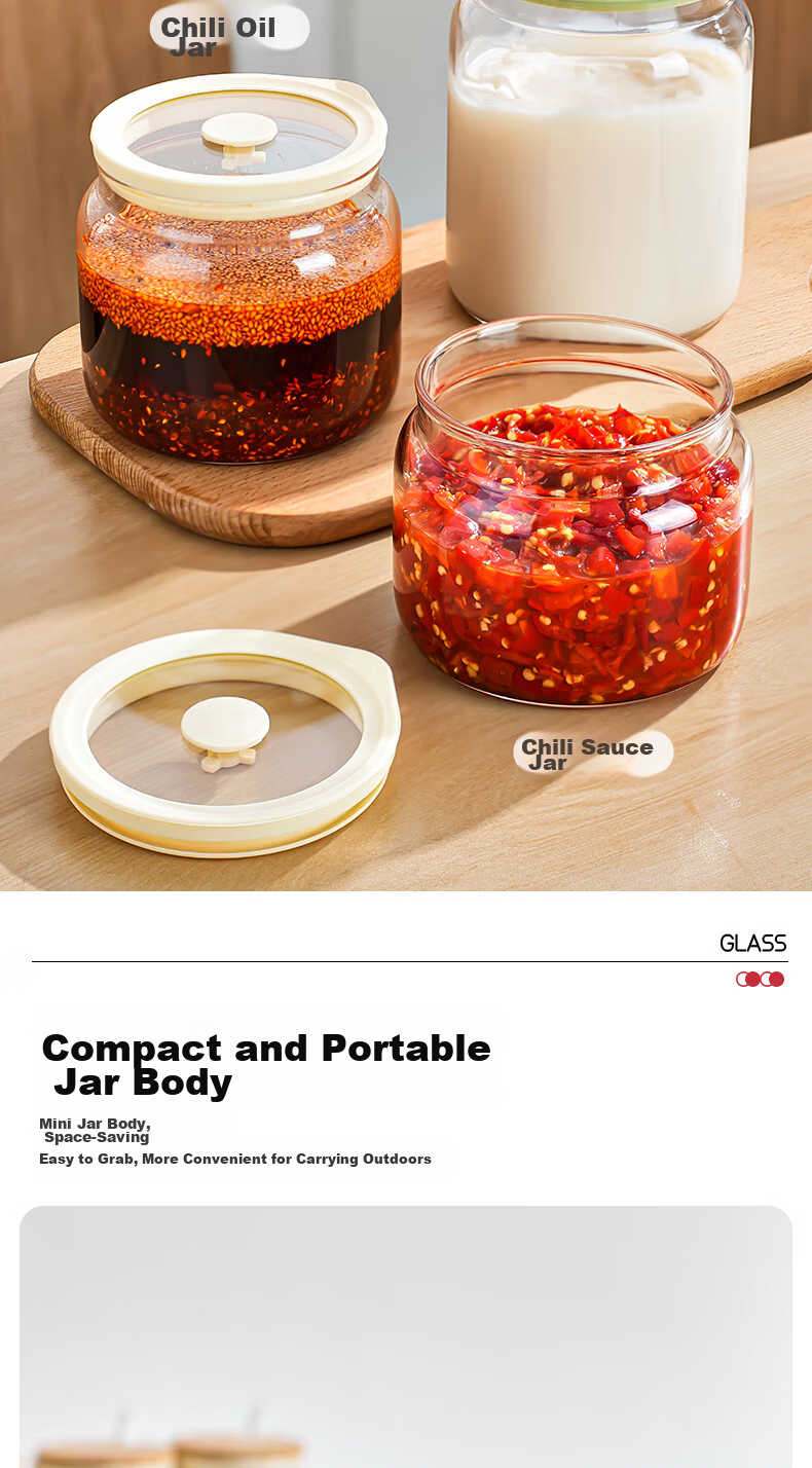 PINYU Glass Chili Oil Container with Lid, High-Temperature Resistant Lard Jar, Food-Grade Sealed Household Spicy Oil Pot 13