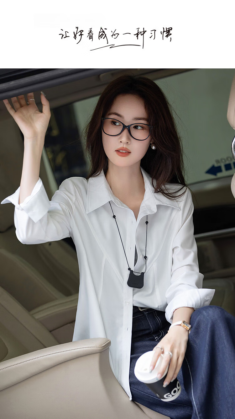 Dme Commuter Comfort Zone Autumn Minimalist Lapel Shirt with Design Stitching and Tailored Fit Slimming Blouse for Women 1