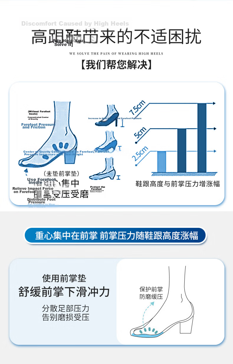 FOOTOPPO Silicone Forefoot Cushion Anti-Friction Pain Relief Half Insole for Women High Heels Non-Slip Foot Pain Relief Pressure-Reducing Insoles 3