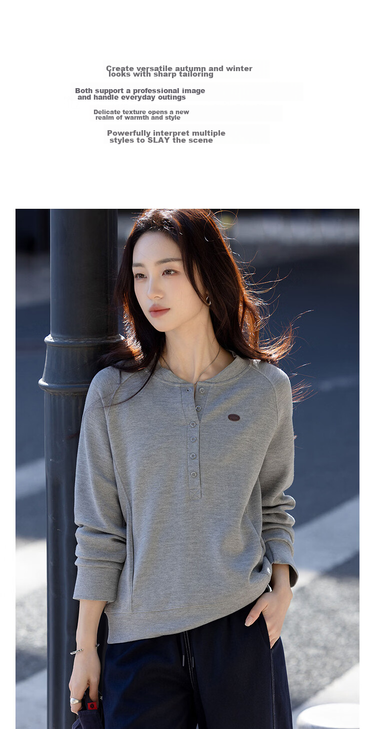 Demana Practicalism Spring Urban Style Henley Collar Small Leather Label Raglan Sleeve Slimming Concealment Jacket for Women High-End Feel 6