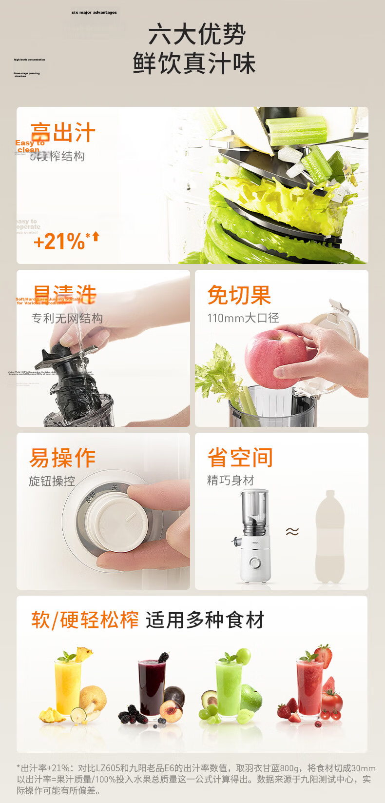 Joyoung Juicer Multifunctional Fully Automatic Cold Press Fruit and Vegetable Juicer Pulp Juice Separator 110mm Diameter Juicer LZ605 4