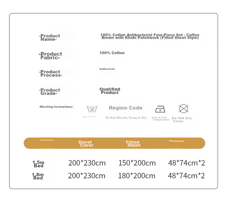 MUJI 100% Cotton Four-Piece Bedding Set, Pure Cotton Fitted Sheet for 1.8m Bed, Duvet Cover 200x230cm 13