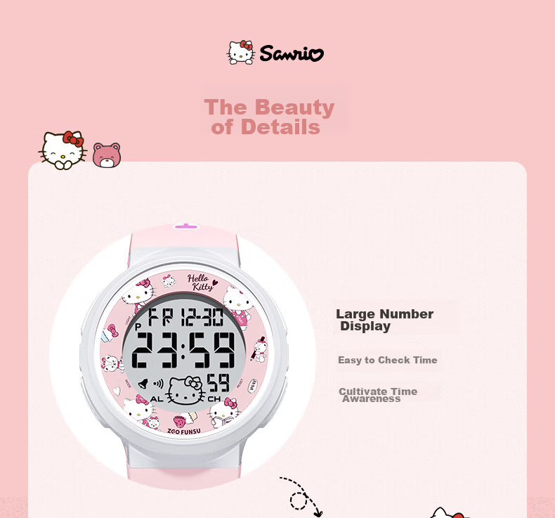 Hello Kitty Children's Watch Time-Only Electronic Watch for Girls Ages 6-12, Suitable for Elementary and Middle School Students, Birthday Gift for Girls 11