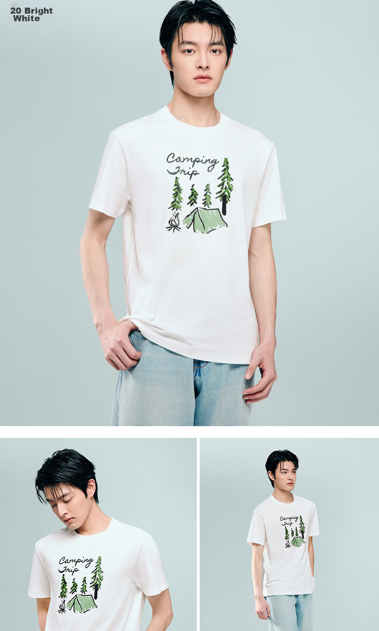Giordano Men's Summer New Cotton T-Shirt Mountain Theme Print Crew Neck Top 13096306 19