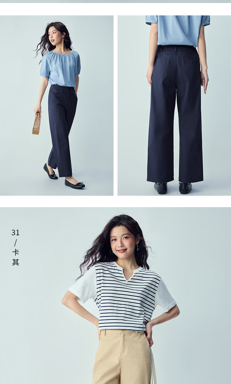 Giordano Women's Pants 2026 Summer New Pure Cotton Commuting High-Waist Straight-Leg Cropped Casual Pants 05426325 14