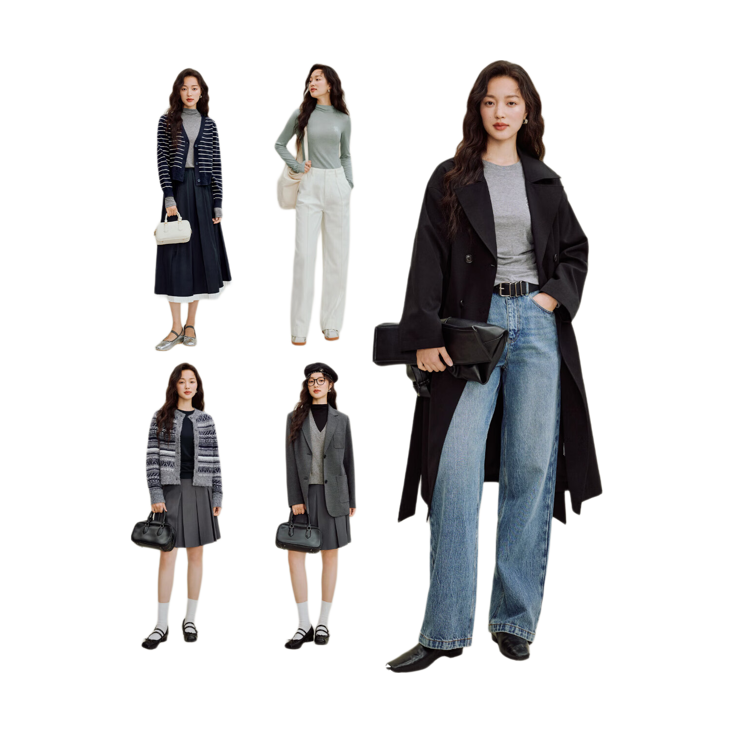 INMAN Wool Stand Collar T-Shirt 2025 Autumn Women's New Layered Slim Fit Long Sleeve Base Shirt Light Gray S