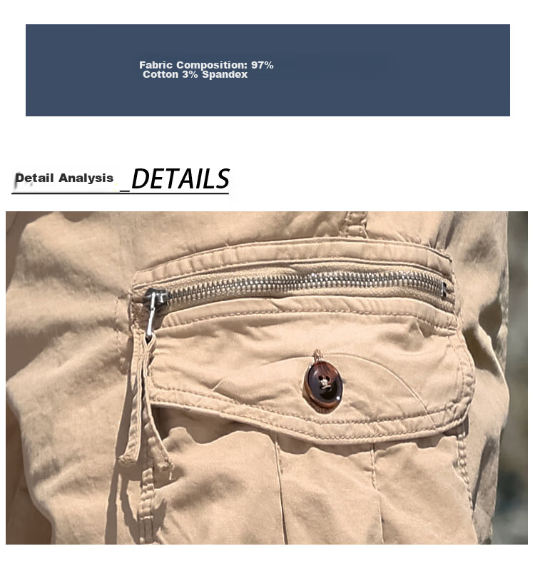 EASTERN CAMEL Men's Cargo Shorts, Casual Five-Point Pants, Spring And Summer Mid-Length Pants, Thin Style, Large Pocket Trousers, Khaki, Size 29 4