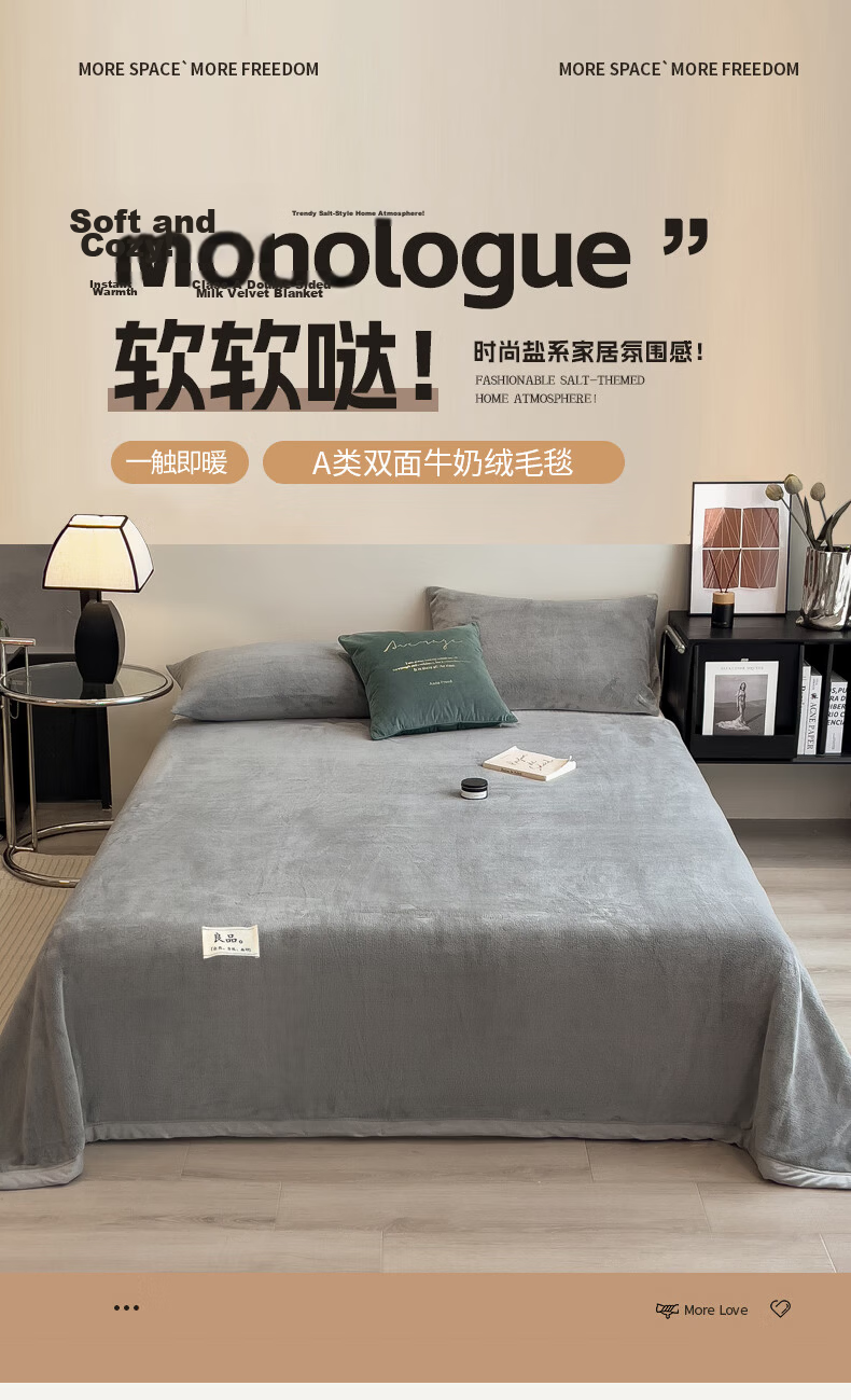 Hodo Milk Velvet Blanket Summer Thin Double Blanket Air Conditioning Quilt Nap Blanket Sofa Blanket 2m x 2.3m Gray 2