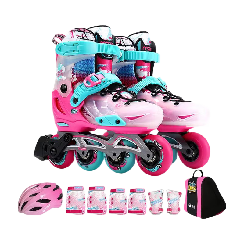 Migao Roller Skates for Children, Inline Skates for Boys And Girls, Flat Skate Shoes, Complete Set with Adjustable Straight Wheels S7 Pink Set Size S