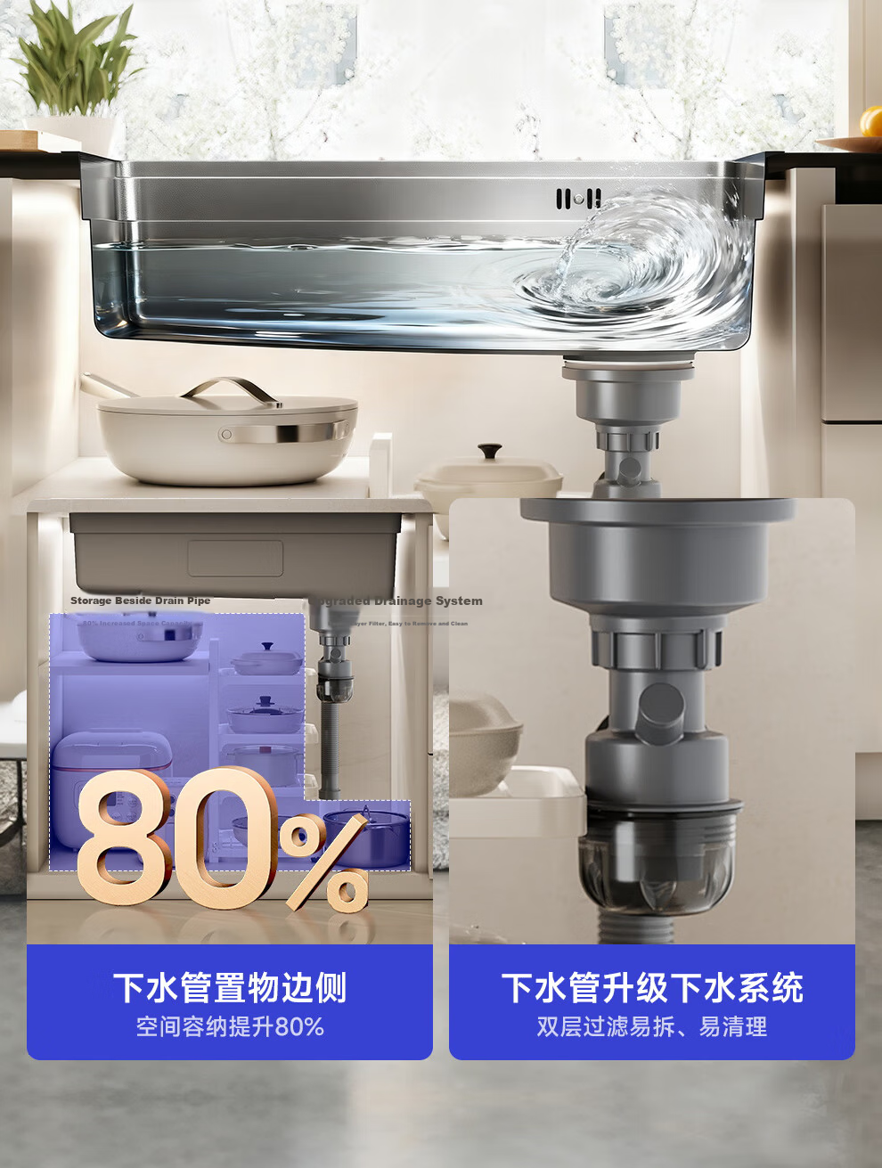 Rifeng 304 Stainless Steel Large Single Bowl Kitchen Sink with Textured Scratch-Resistant Surface and Faucet RF-SD7546209BD Silver 32