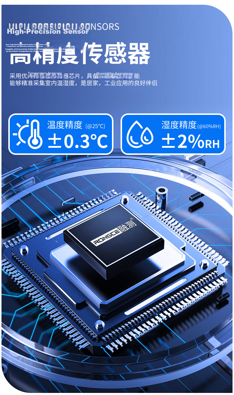 Rongce Industrial Grade LX912 Temperature and Humidity Meter for Warehouse Workshop Indoor Home Use High Precision Large Screen Built-in Probe 5