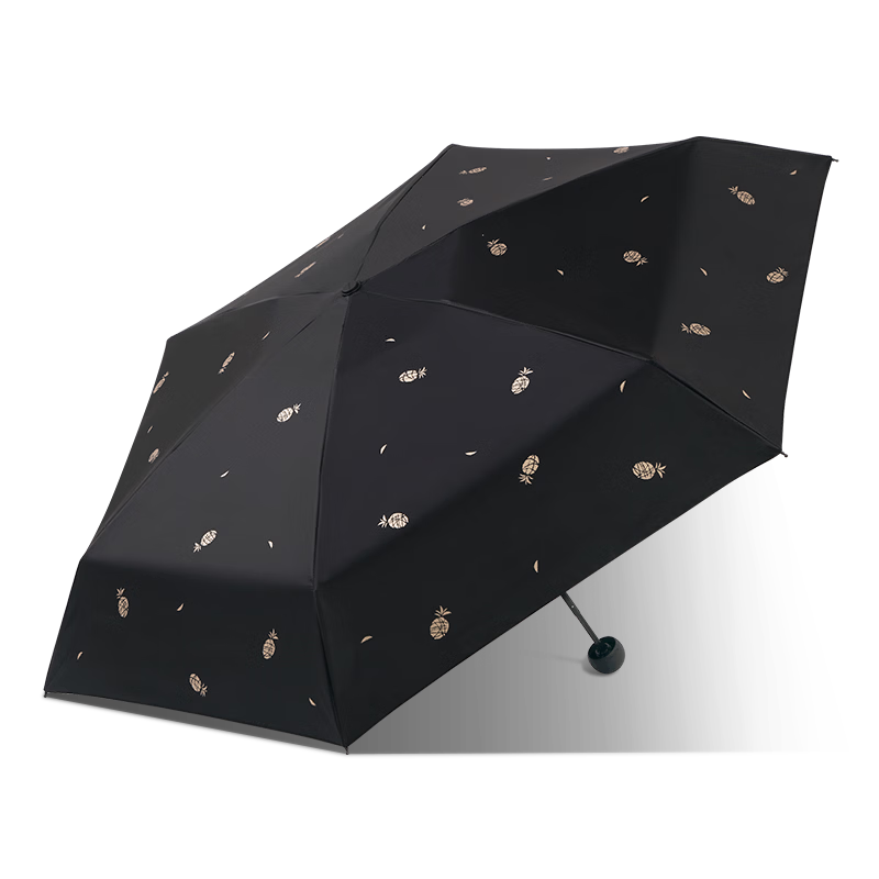 Tiantangshan UV Protection Folding Umbrella, Sunshade Umbrella, Five-Fold Sun Umbrella with Printed Black Gel Coating for Sun Protection, Black