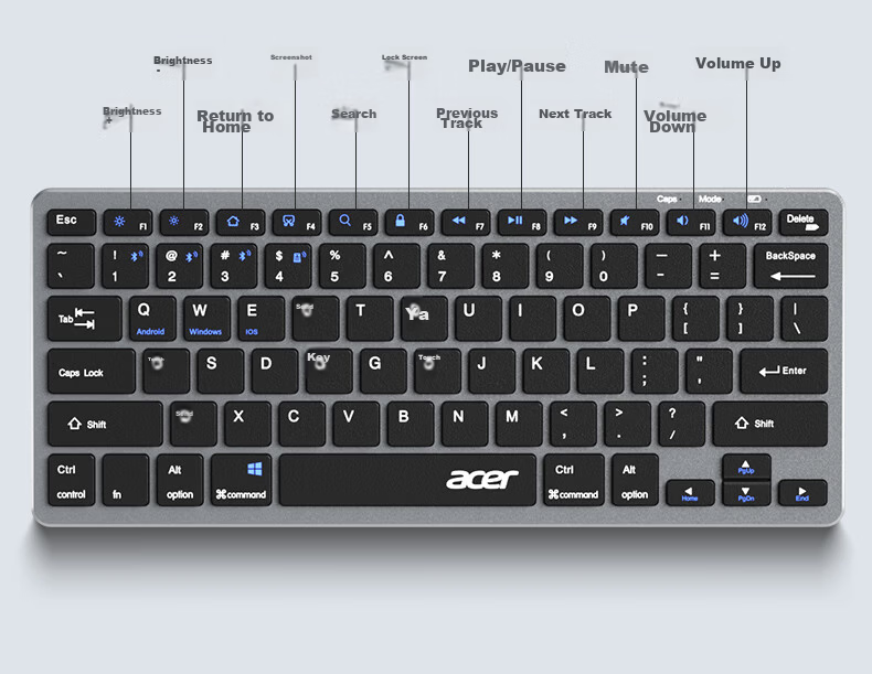 Acer Wireless Bluetooth Dual-Mode Keyboard OKW215/OKW281 Slim Ergonomic Office Home Business Computer Laptop Mobile Tablet Universal Gray White 18