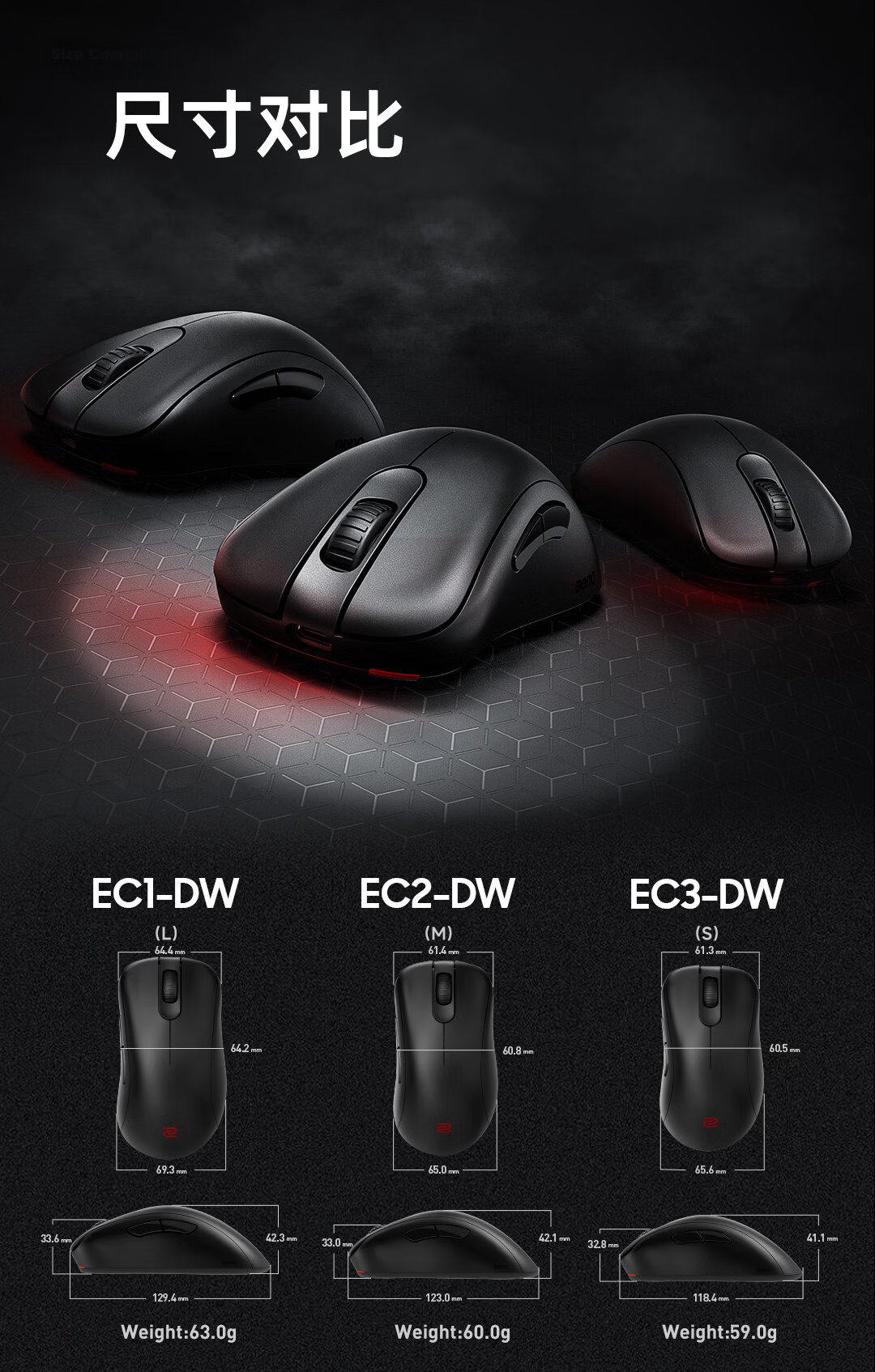 ZOWIE GEAR EC3-DW Wireless Mouse Gaming Mouse Ergonomic Design for CS2 PUBG LOL VALORANT Esports Mouse Grip-Friendly Desig 15