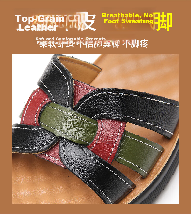 Warrior Mom Sandals 2026 New Summer Non-Slip Soft Sole Genuine Leather Middle-Aged and Elderly Women's Shoes 1150 Green Size 40 7