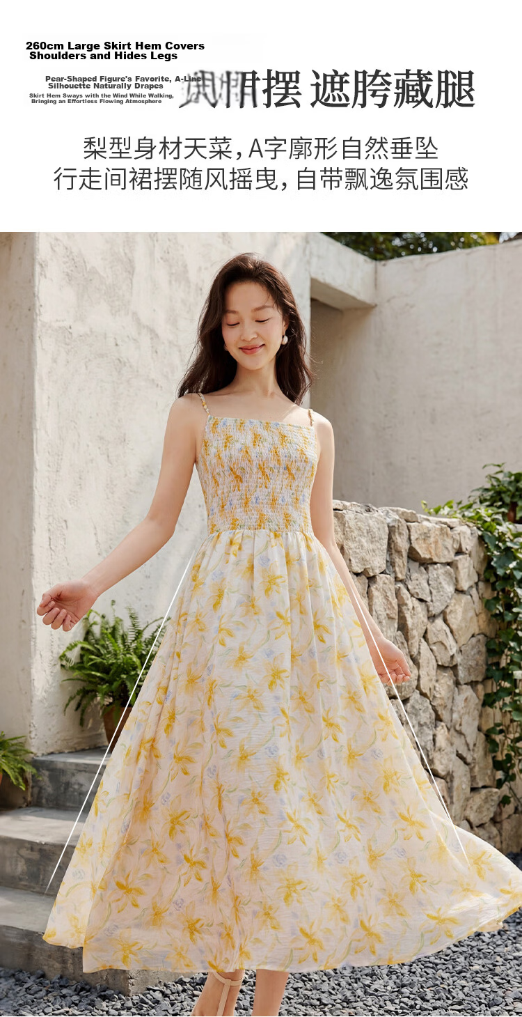 INMAN Floral Dress | Waist-Cinching Spaghetti Strap Floral Dress 2026 Summer New Women's Vacation Dress Klein Blue L 11